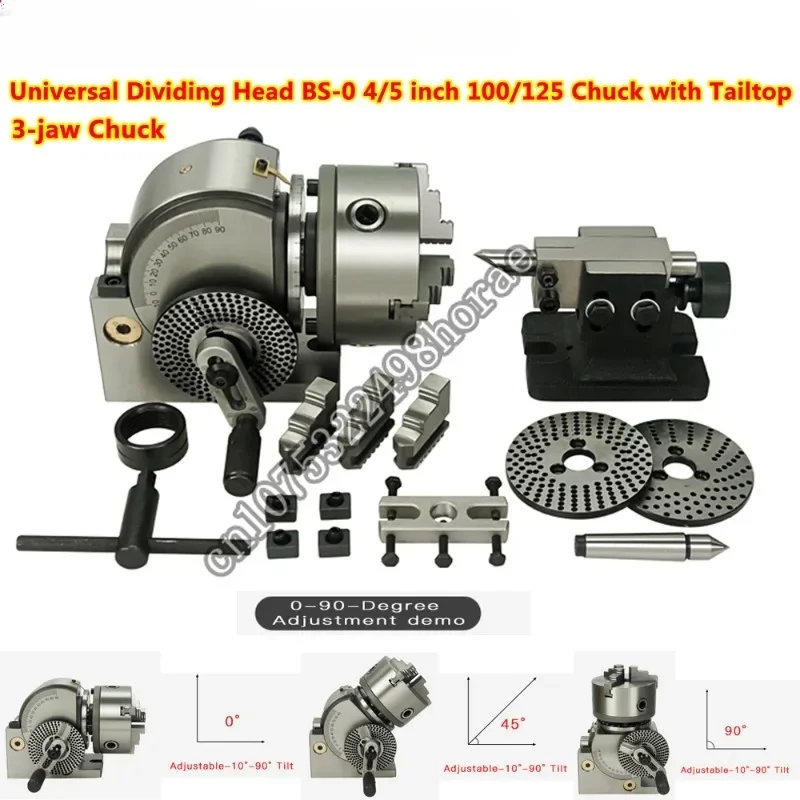 Universal Dividing Head BS-0 4/5 inch 100mm 125mm 3-Jaw Chuck Precision Semi with Tailtop 3-15 Center Height for Milling Machine