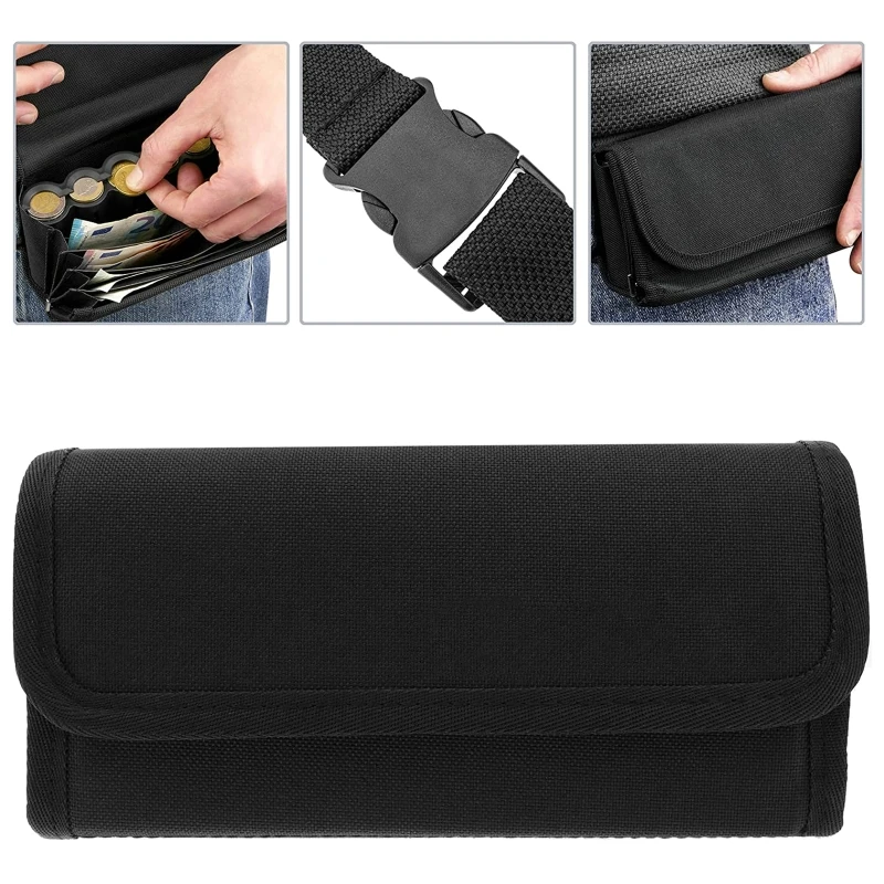 Canvas Cash Wallet With Coin Organizer Box Adjustable Belt Large Capacity Cash Bag Coin Holder For Men Portable Belt Bag