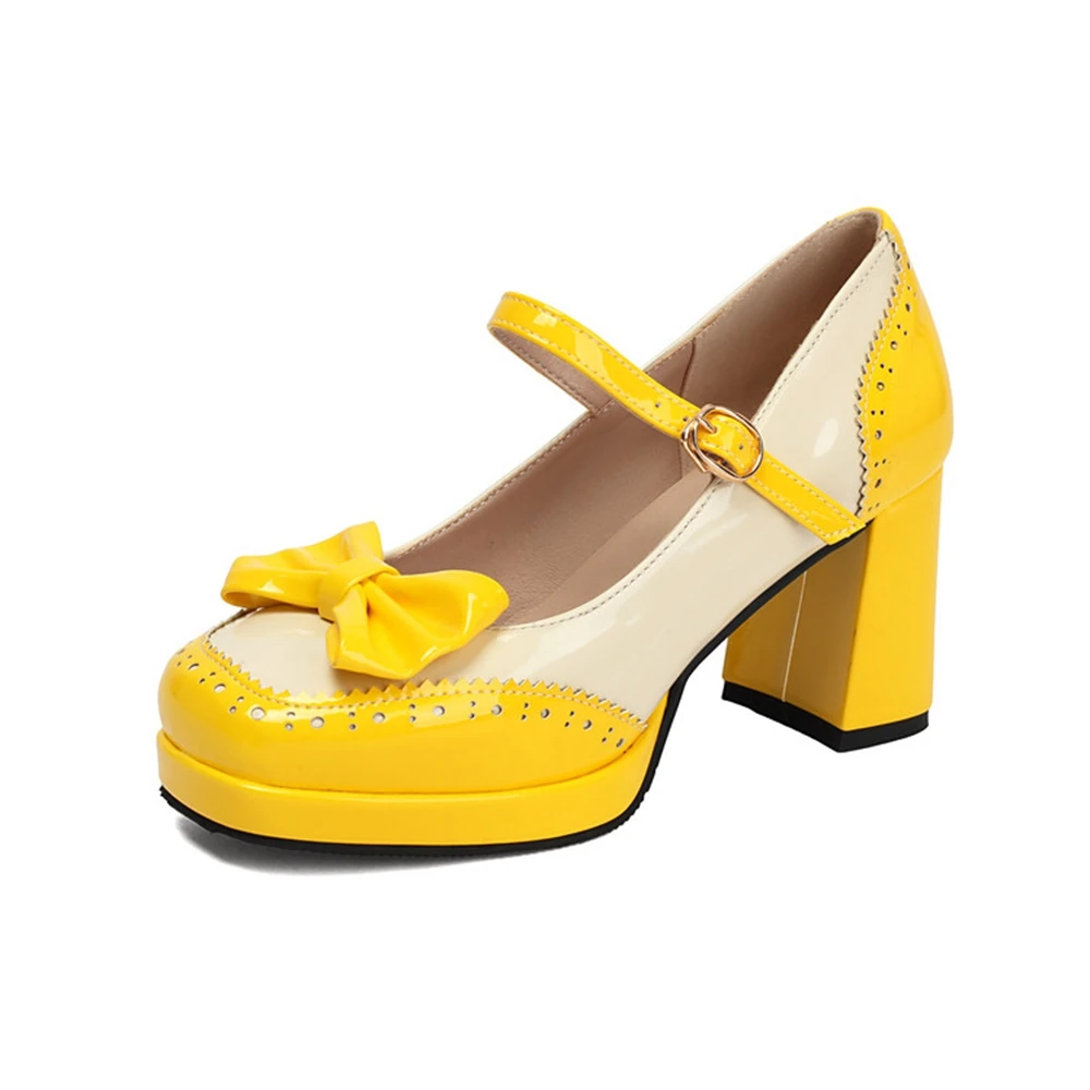 

Женские туфли в стиле Sweet Lolita из лакированной кожи с бантом, на платформе и массивном каблуке, с ремешком на щиколотке, размеры 32-48, 79-1