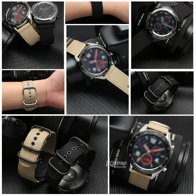 18mm 20mm 22mm Canvas Nylon Strap for Samsung Galaxy Watch 6 5 4 3 Classic belt for Huawei Watch Band Bracelet Sport Wristband