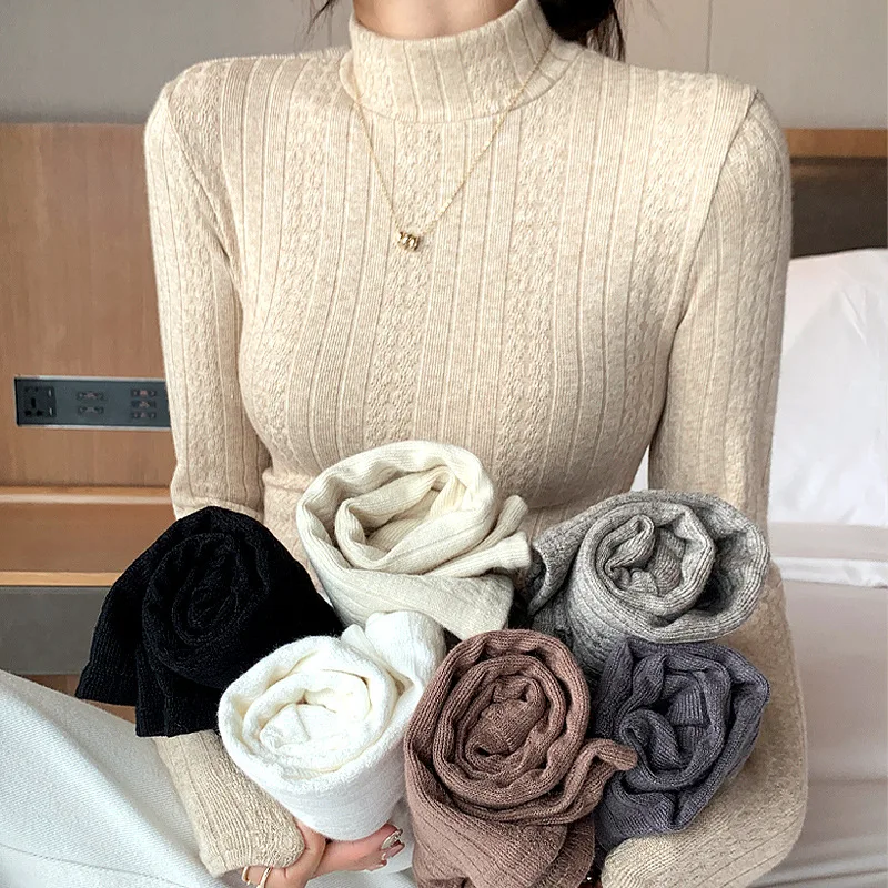 Women Pullovers Stand Collar Knitting Autumn Underwear Korean Style Tender All-match Comfortable Elegant Office Lady Prevalent