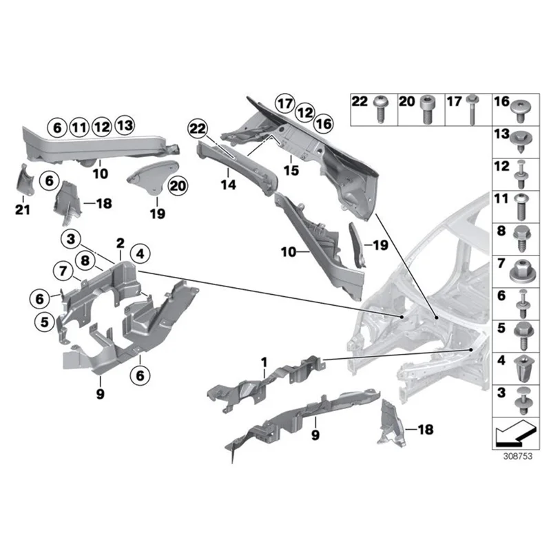 3Pcs Engine Upper Compartment Partition Bulkhead Panel Kit for X5 E70 X6 E71 E72 51717169419 51717169420 51717169421