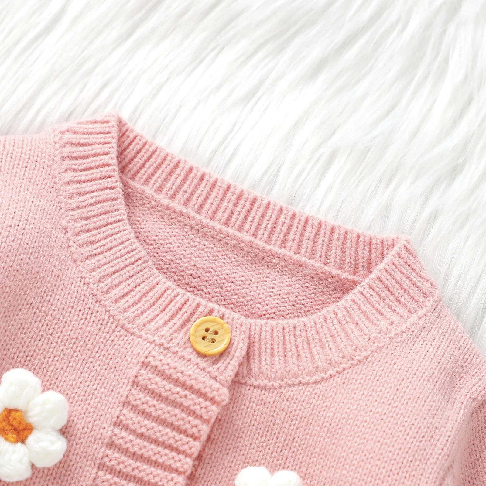 3D Floral Cute Newborn Knitted Clothes Baby Girls Sweater Romper Long Sleeve Crew Neck Button Closure Flower Fall Kids Jumpsuit