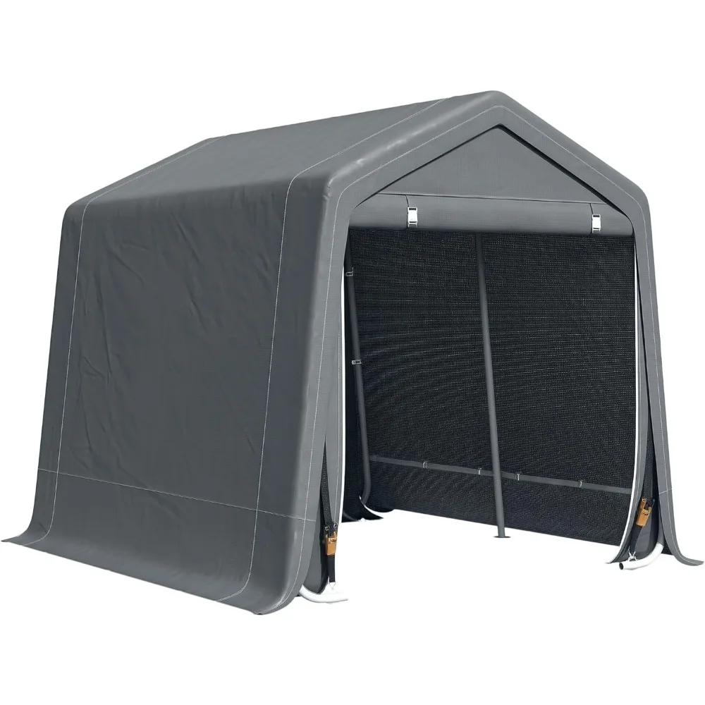 

9' x 8' Carport Portable Garage, Heavy Duty Storage Tent, Patio Storage Shelter with Anti-UV PE Cover and Double Zipper Door