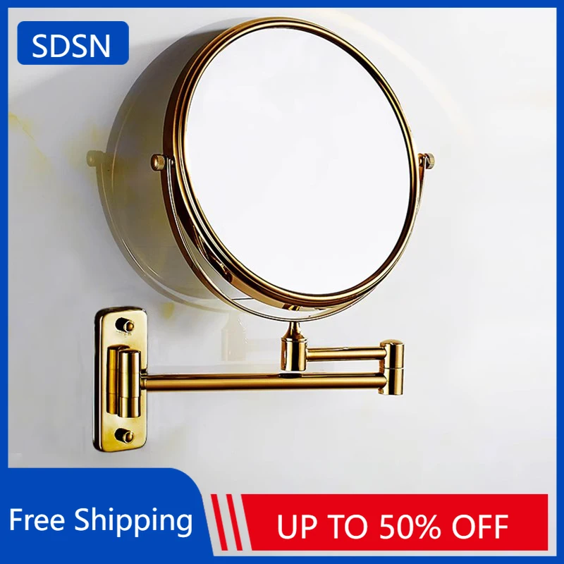 

Золотые зеркала для ванной комнаты, аксессуары, настенное зеркало для макияжа для дома, отеля, ванной комнаты, увеличительное зеркало для ванной комнаты с двойным лицом