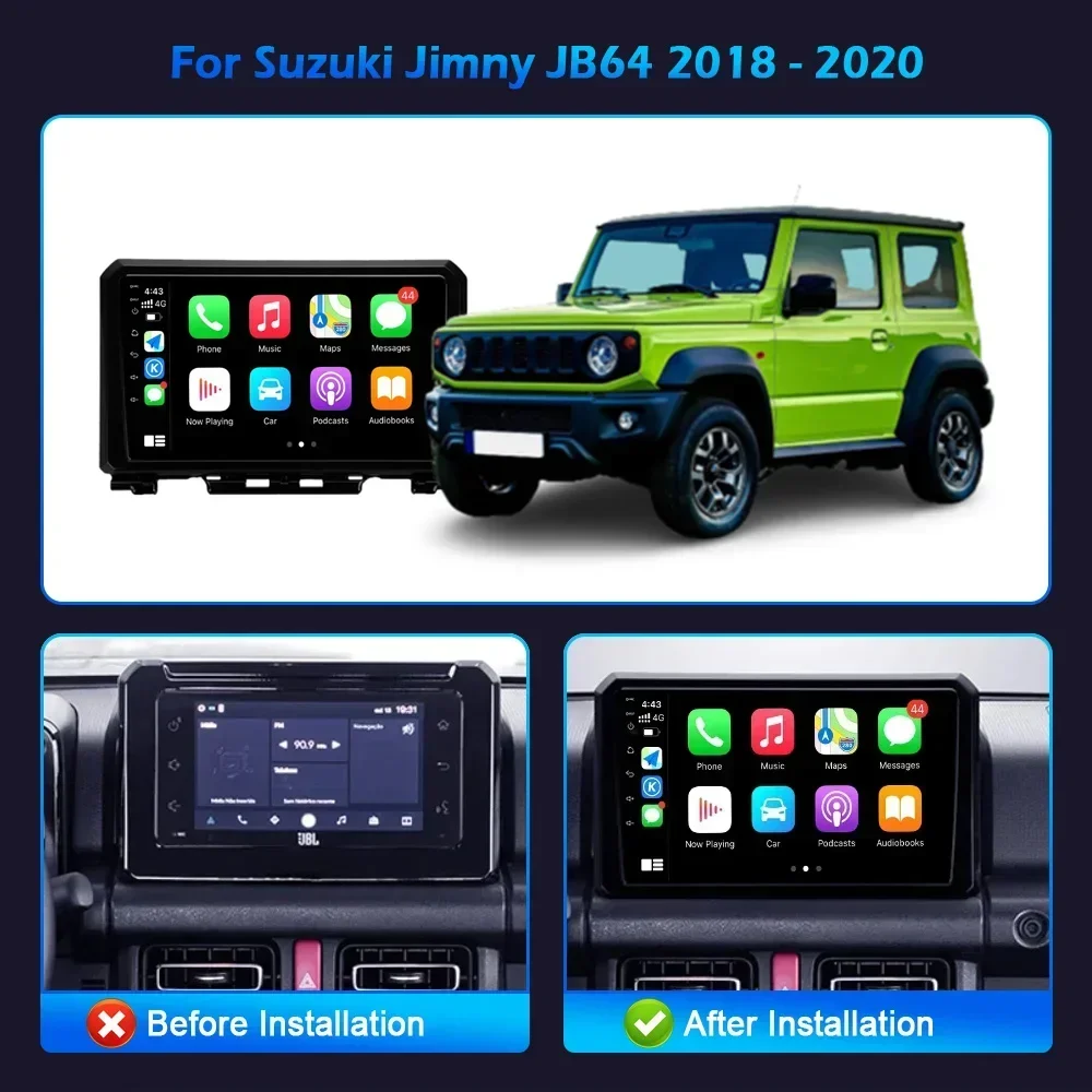 Wireless Carplay Stereo Head Unit Screen For Suzuki Jimny JB64 2018-2020 Android 14 Car Radio Multimedia Navigation 2DIN