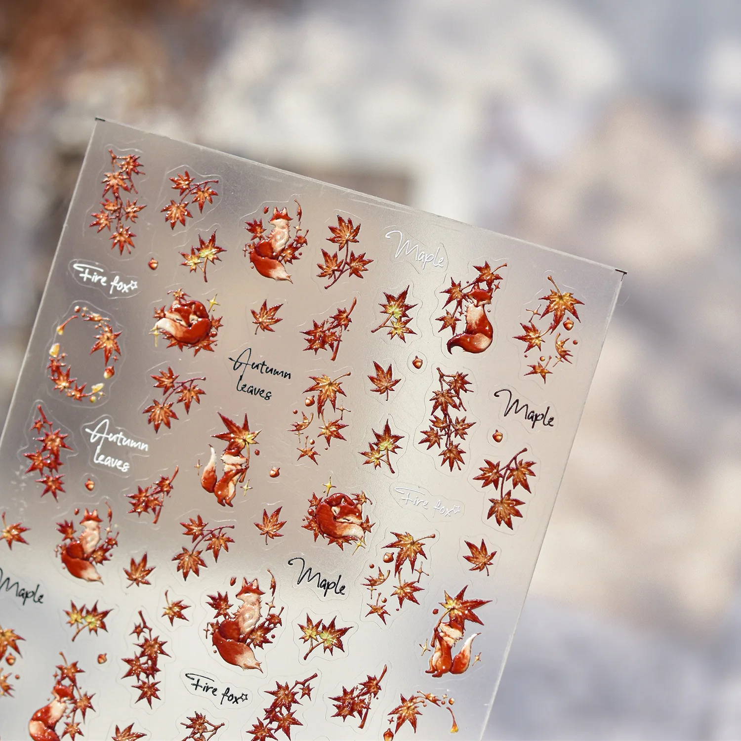 Raposa vermelha folha de bordo chinês equinox flores amor tragédia charme raposa de nove caudas outono retro decorações da arte do prego adesivos decalques