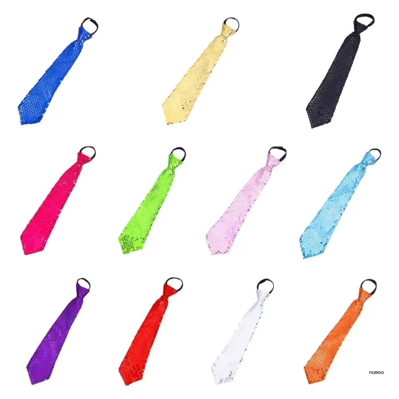 Sequins Skinny Tie Adjustable Zipper Closure Glitter Pre-Tied Necktie Fashion Cosplay Party Costume