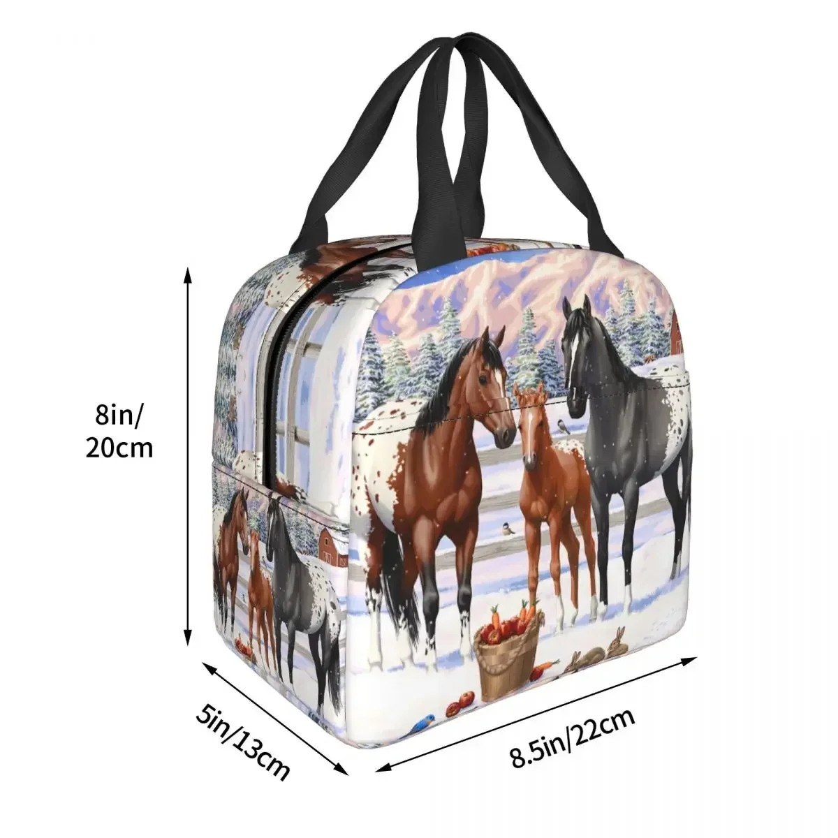 Custom Horses In Winter Lunch Bag Women Thermal Cooler Insulated  Box for Children School