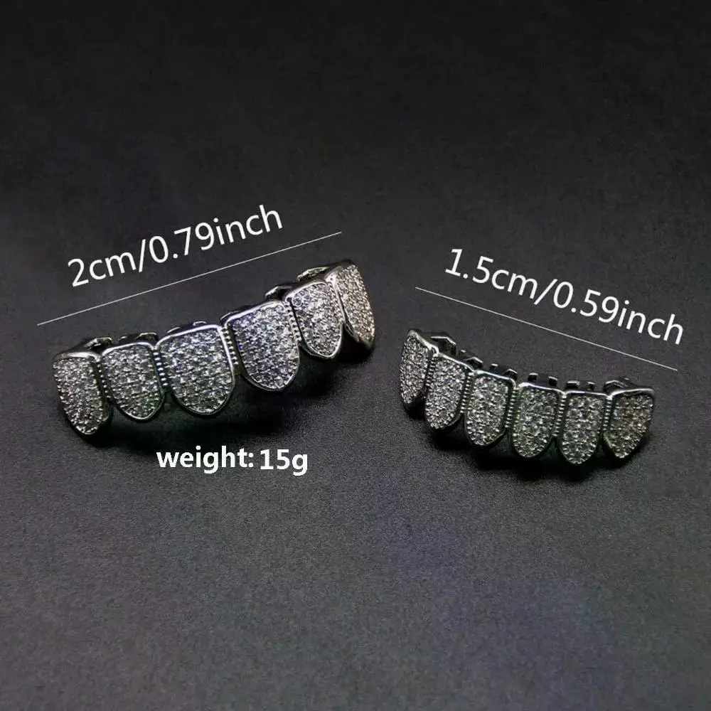 Teeth Grillz Set for Unisex Top Bottom Mouth Silver Color Teeth Grills Tooth Cap Removable Dental Fashion Body Jewelry