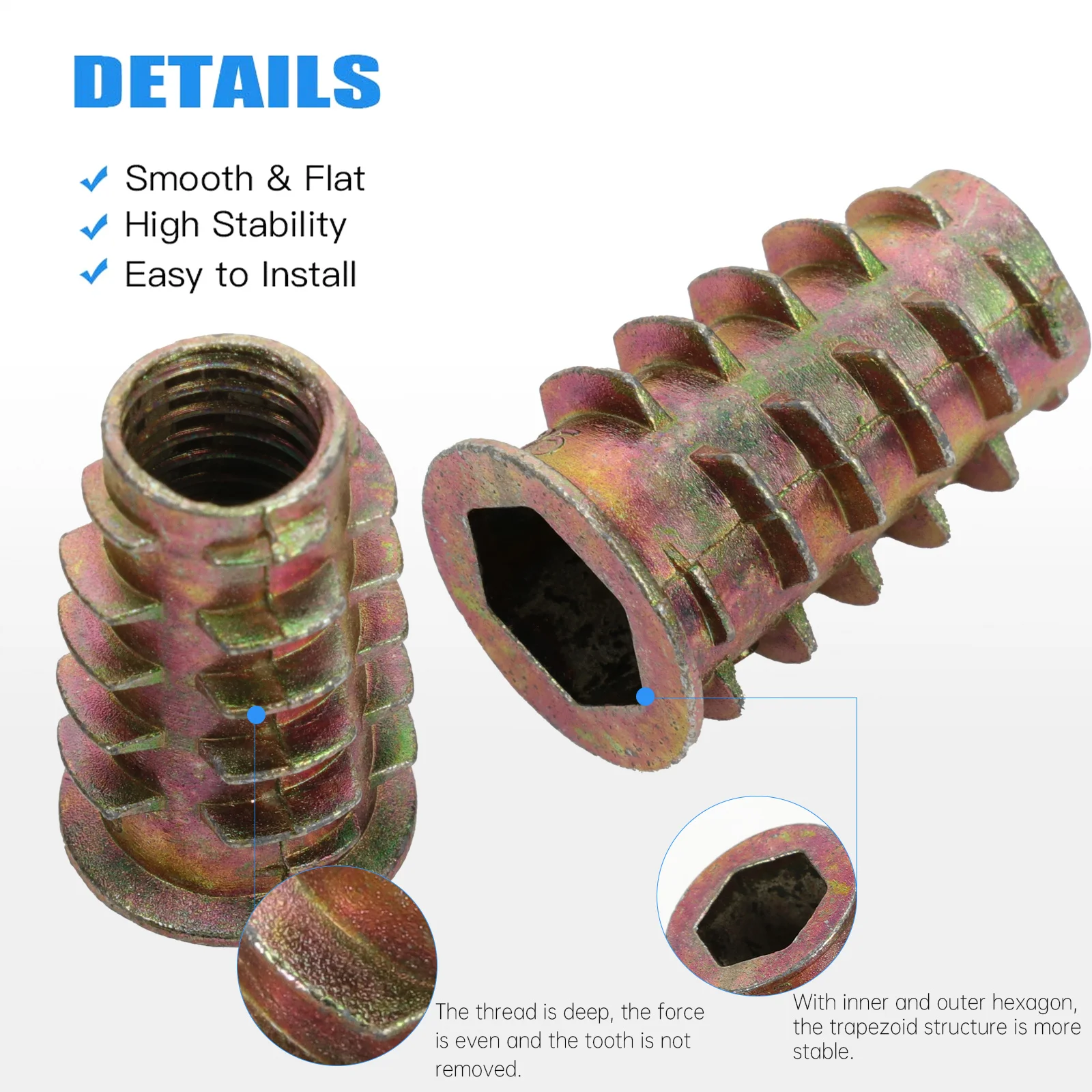 

50Pcs M8x25 Furniture Socket Nut Zinc Alloy Screw-in Nut Threaded Insert Durable Fastener for Wood Furniture Repair Hardware