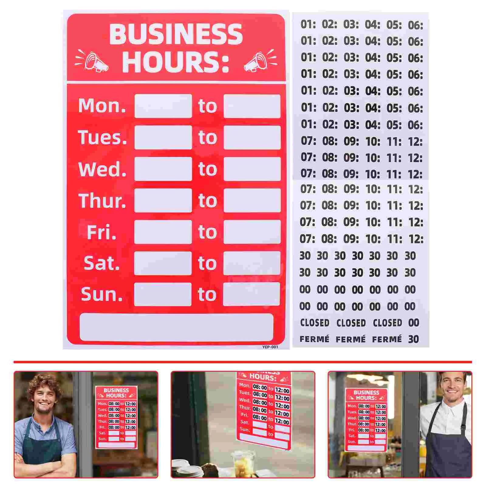 2 Pcs Chalkboard Signs Business Store Opening Hour Logo Stickers Decal Red Operation Hours Office