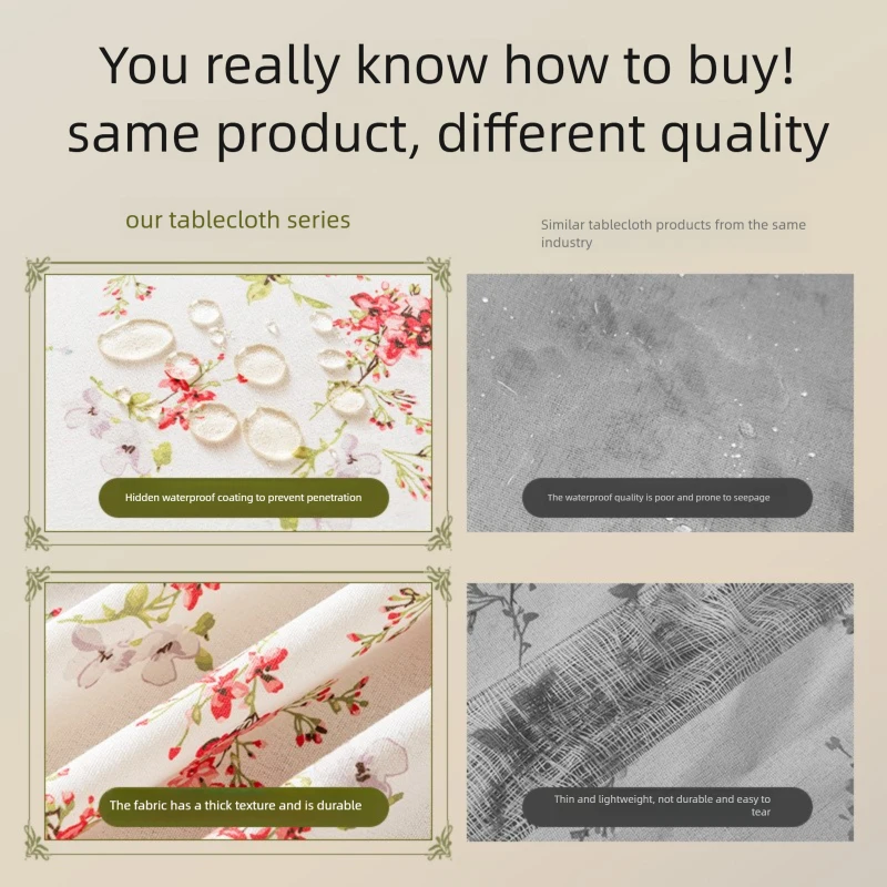 French-Style South Asian Floral Tablecloth with Tassel Decoration, Waterproof Tablecloth for Home Dining Room, Coffee Table, and