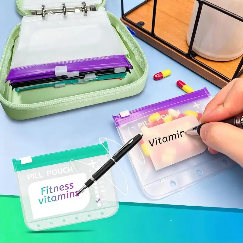 Wasserdichtes Pillenbeutel-Set, 7 farbcodierte Beutel mit beschreibbaren Etiketten, tragbar und leicht für Medikamente auf Geschäftsreisen – Detail 4