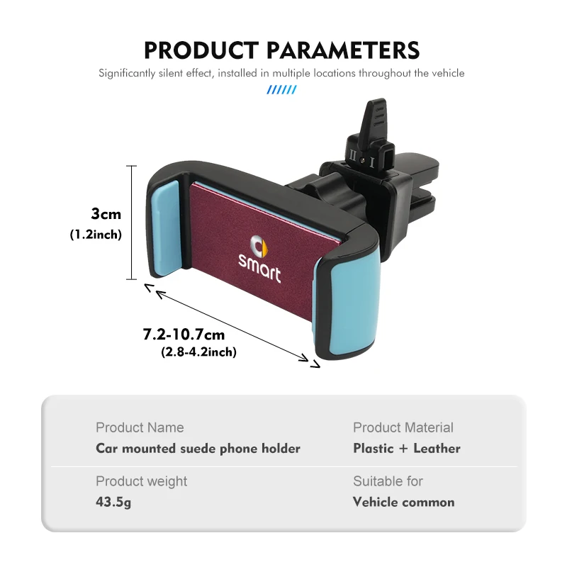 Car Phone Holder Suede Air Vent 360° Rotatable Support Stand For Smart Fortwo Forfour 451 453 450 452 454 Roadster Coupe