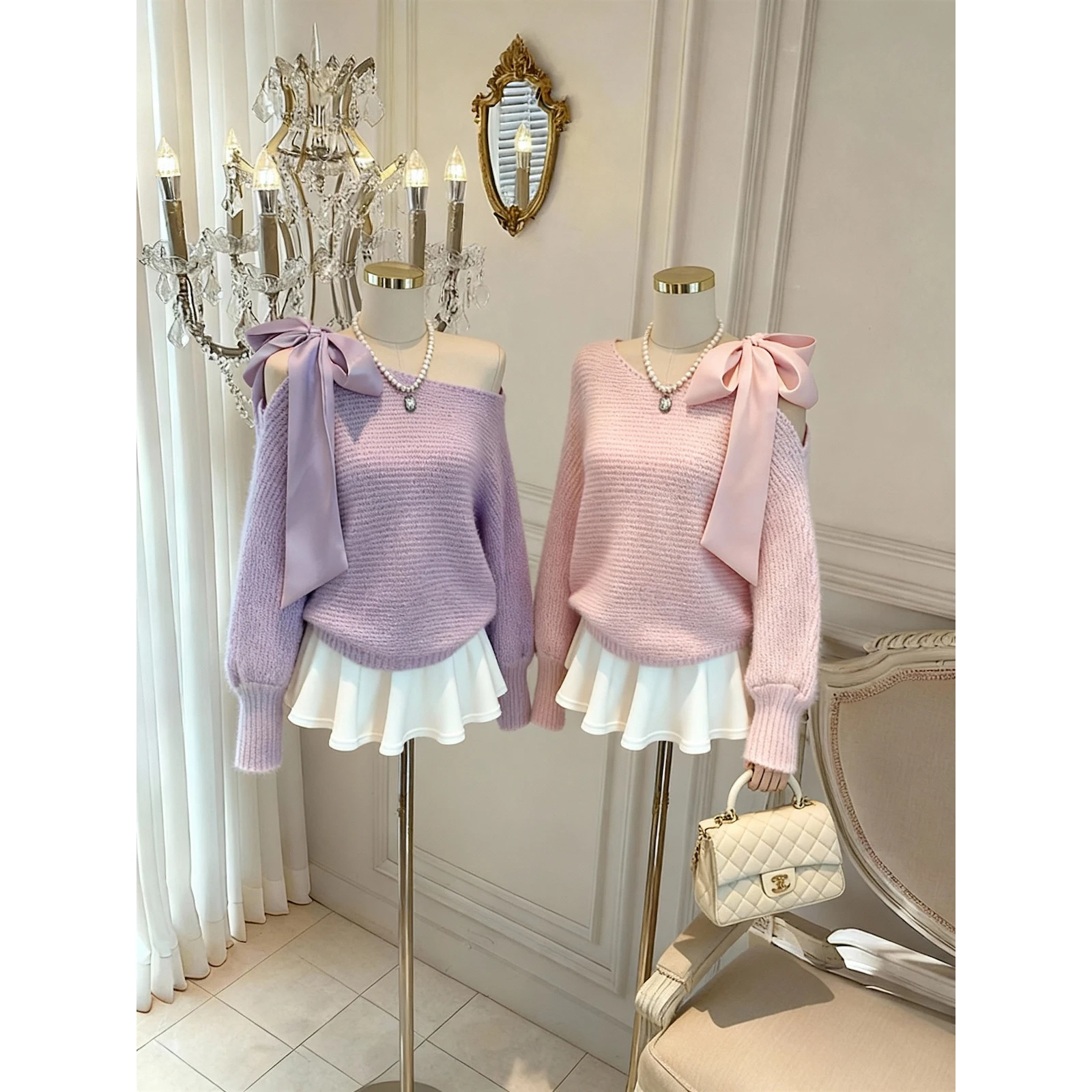 Sweet V-Ne Knitted Sweater with Belt Long Sve Women's Faion Autumn Winter New Sle Loose Fit Woolen  Knot