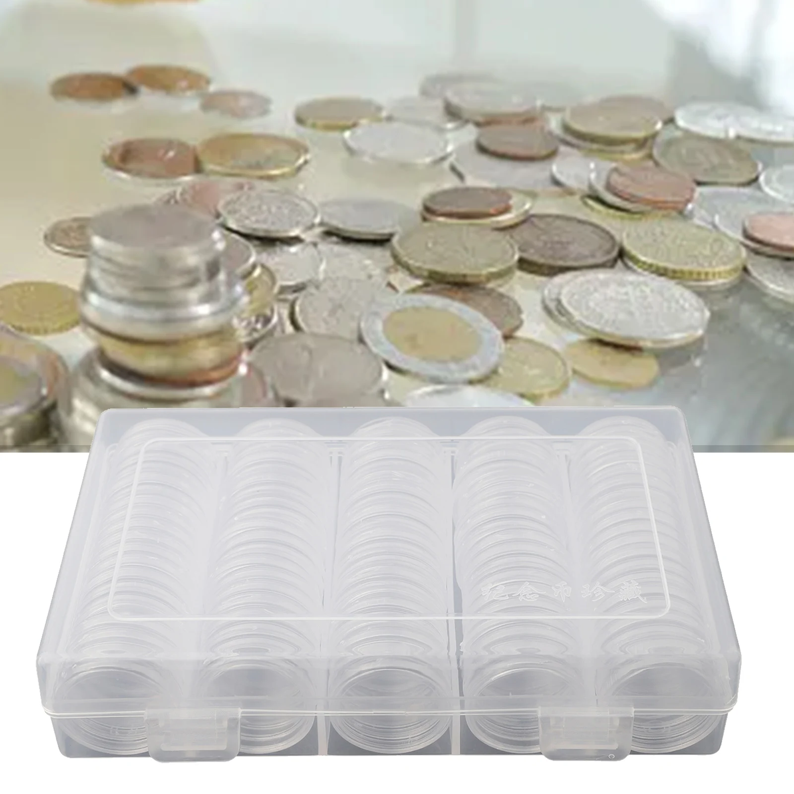 100Pcs Dia 27mm Round Cases Coin Storage Capsules  + 1Pc Plastic Storage Box Organizer For Coin Collection Coin Case Organizer