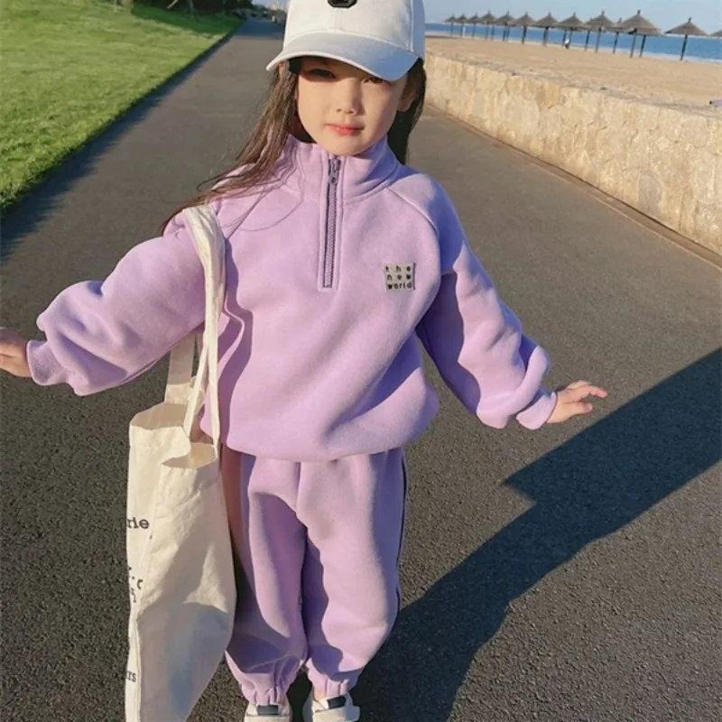 Girls Sweatshirts +Pants Kids Suits 2PCS/Set 2023 Violet Spring Autumn Cotton Teenagers Tracksuit Children Clothing