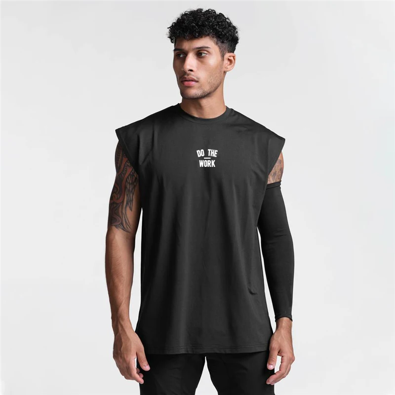 DO THE WORK Running Vests Men Summer Gym Tank Top Fitness Clothing Quick Dry Loose Fit Bodybuilding Basketball Sleeveless Shirts