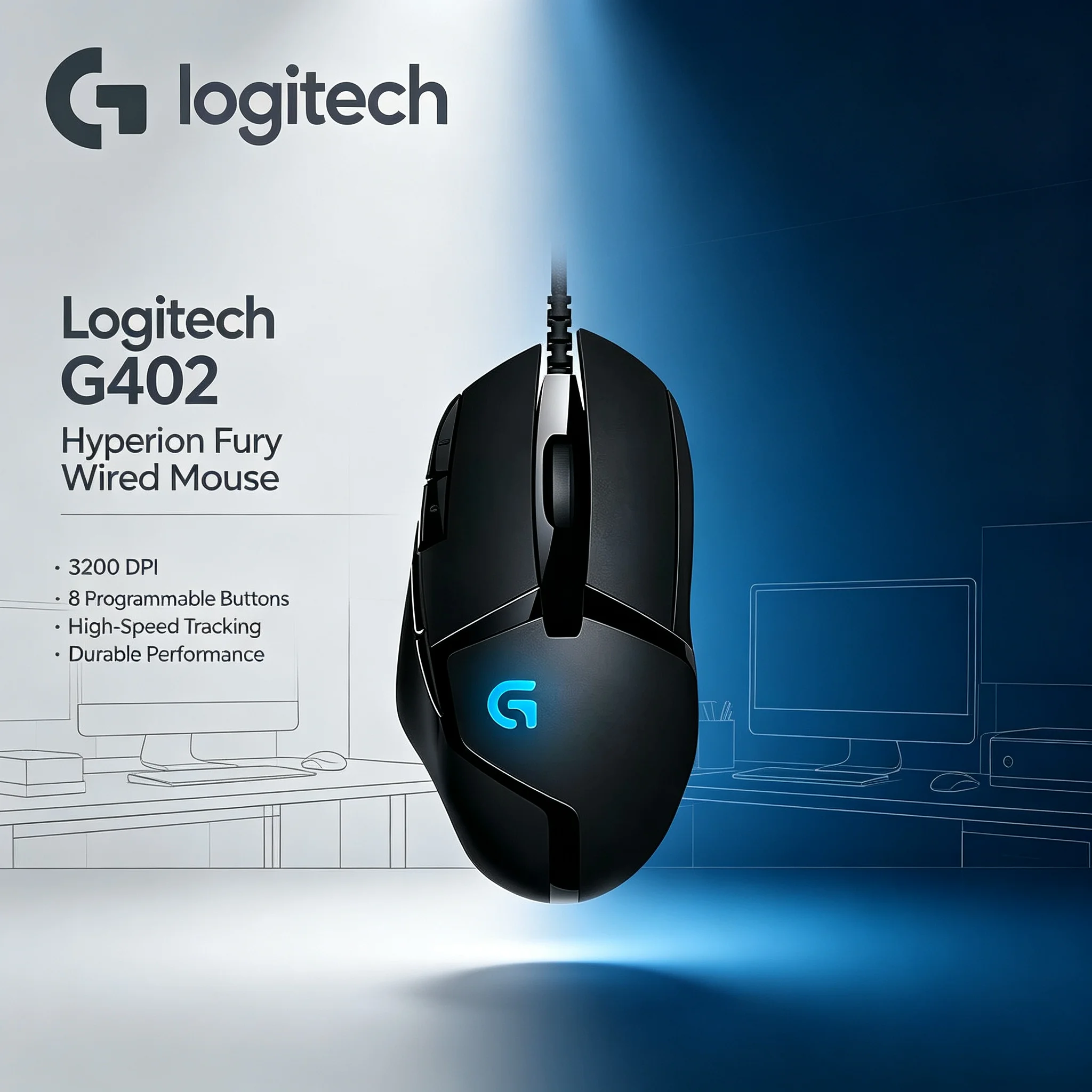 Logitech G402 Wired Optical Gaming Mouse Adjustable DPI 8 Programmable Buttons For CS 2 Valorant FPS MOBA Game Player USB Mice