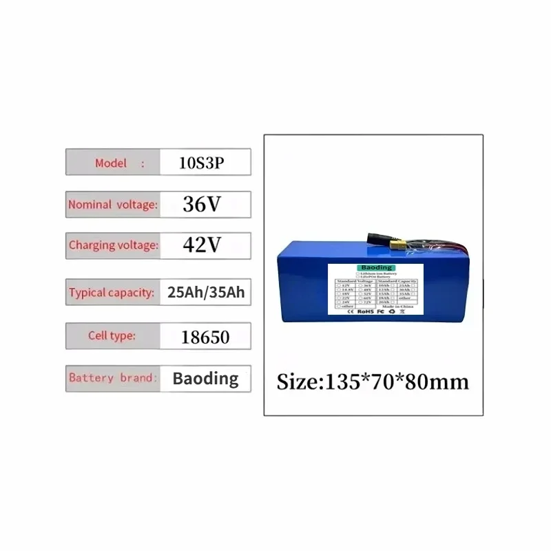 10S3P 36V 25Ah|35Ah 500W high power capacity 42V 18650 lithium battery pack 35000mAh electric bicycle bicycle scooter BMS