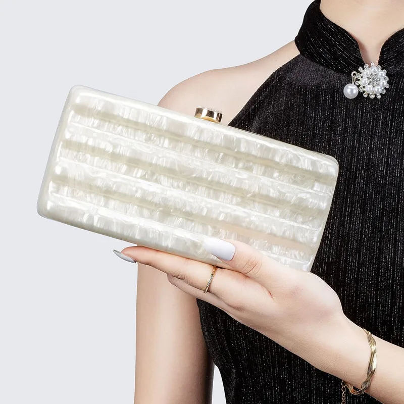 

2025 New Fashion Acrylic Long Evening Clutch Bags Luxury Designer Women Wedding Party Square Handbags Shoulder Bag