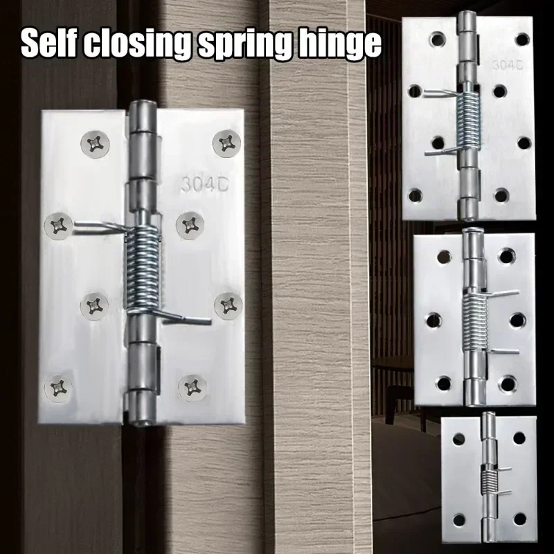 10/1Sets Self Closing Spring Hinge Stainless Steel Door Hinges with Screws Windows Cabinet Automatic Bounce Furniture Hardware