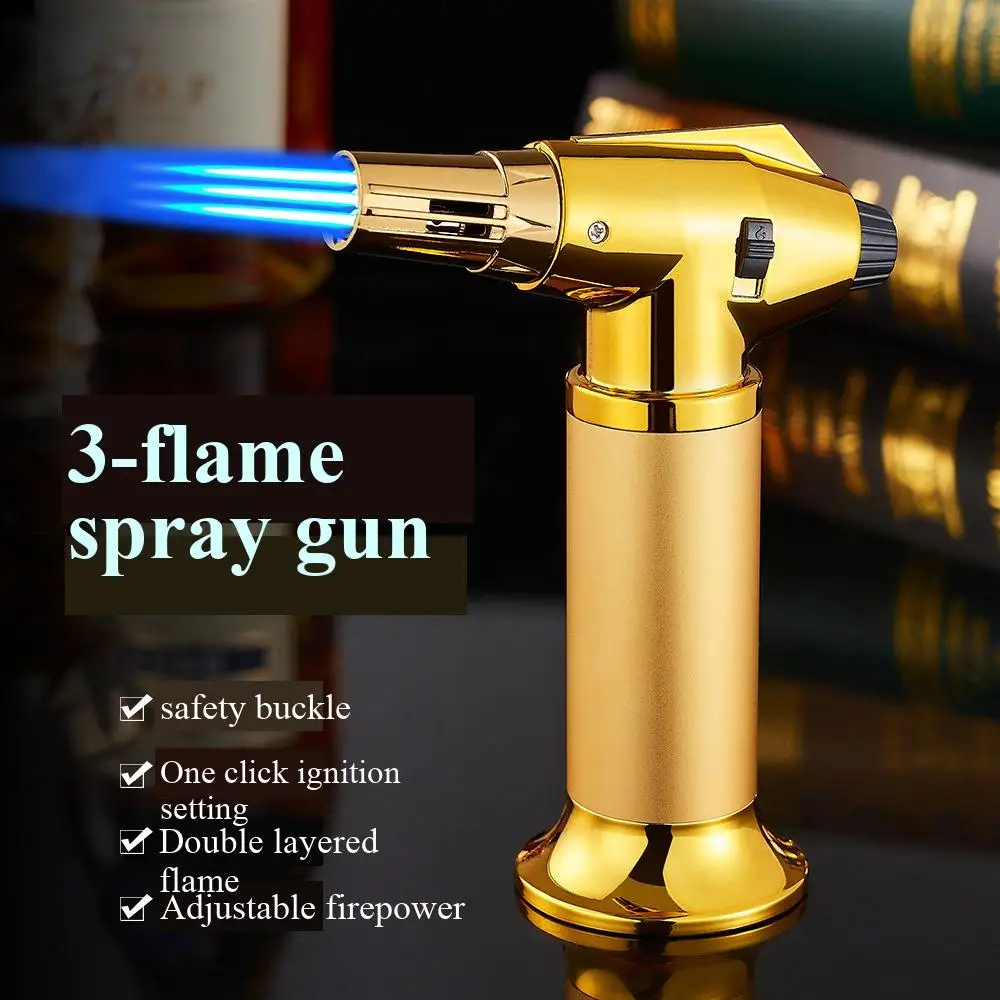 

Portable Three Fire Direct Fire Flamethrower With Safety Lock Multifunctional Cigar Moxibustion Outdoor Barbecue Igniter
