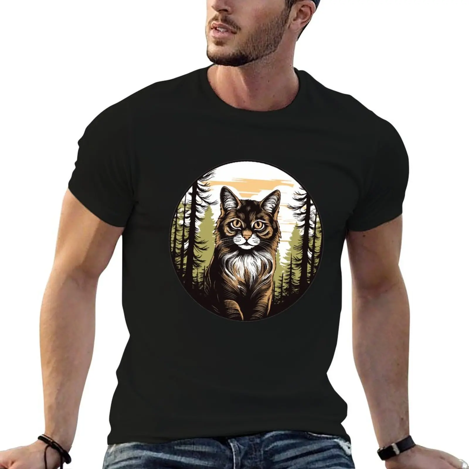 

cotton t t shirts graphic mens man T-Shirt Cat shirt graphic orange Therian shirt 100% t men