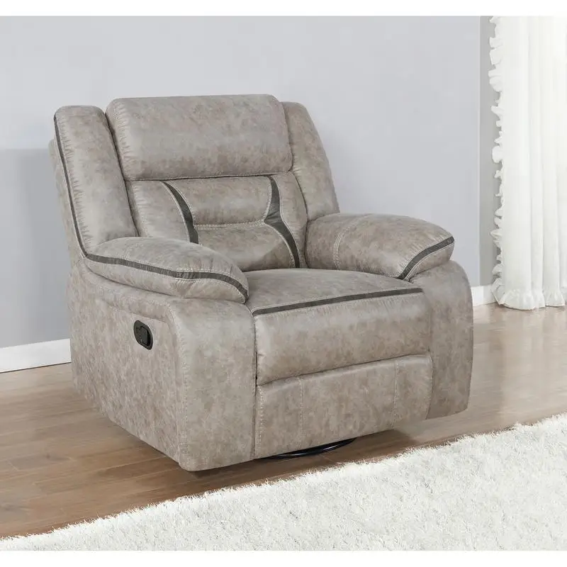 

Taupe Upholstered Swivel Glider Recliner with Pillow Top Arms and Cozy Support