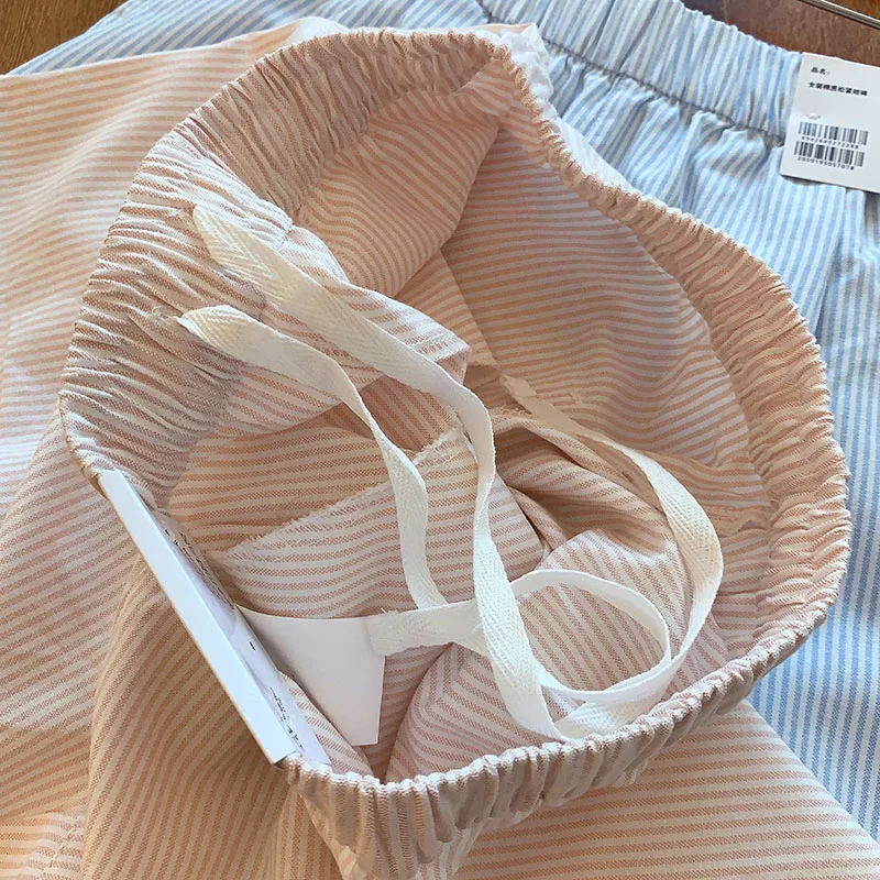 Classic Cotton Casual Shorts For Women 2025 Summer New Style Elastic Waist Loose Fit Wide Stripe A-line Wide-leg Pants