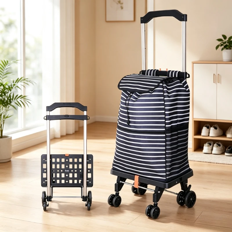Folding Shopping Cart, Lightweight Aluminum Large Capacity Grocery Bag, Durable Wear-Resistant Universal Wheels for Home