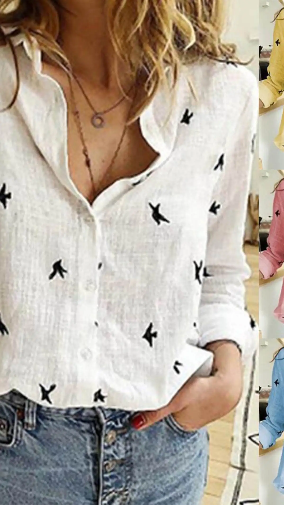 

Fashionable Long Sleeve Printed Shirt with Button Loose Fit Spring Summer New Arrival Women's Premium Quality Other 100%