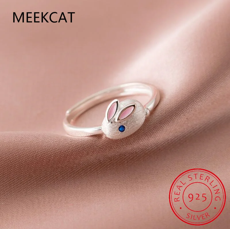 Real 925 Sterling Silver Fashion Cute Animal Rabbit CZ Opening Rings Anillos For Women Wedding Party Fine Jewelry Gift DG0201
