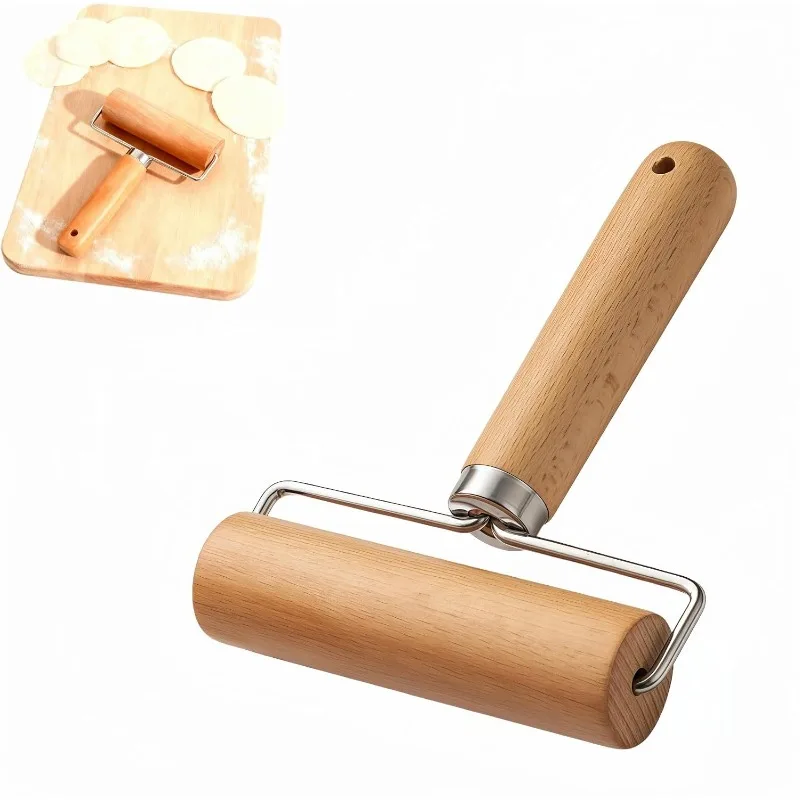 Non-Stick Wooden Rolling Pin Set, Ergonomic Dough Roller for Pizza Cookie Pie Bread, Easy Clean Compact Kitchen Baking Tool