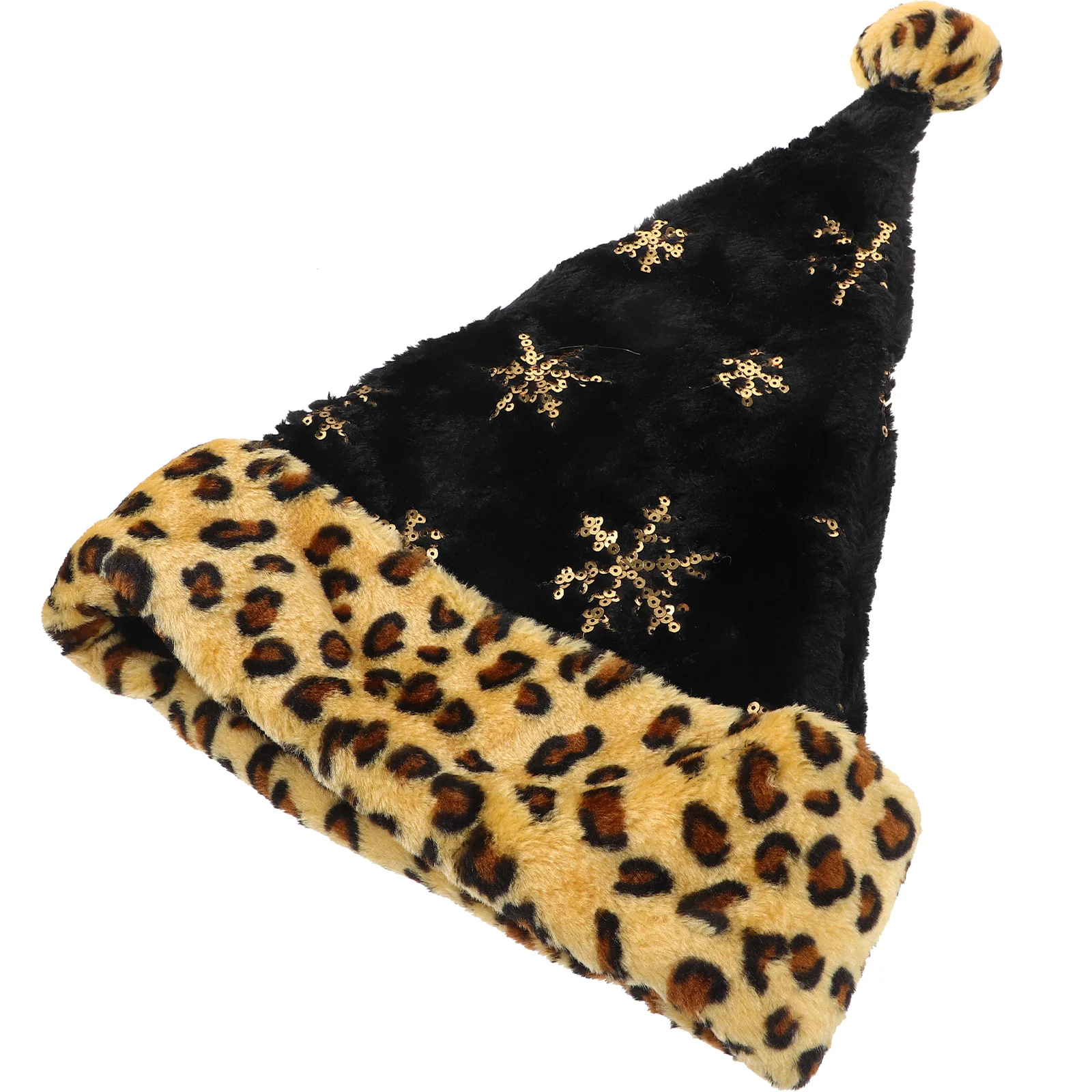 Plush Leopard Print Christmas Hat Santa Clause Hats For Adults Xmas Decoration Running Caps Sportswear Accessories Black Gold