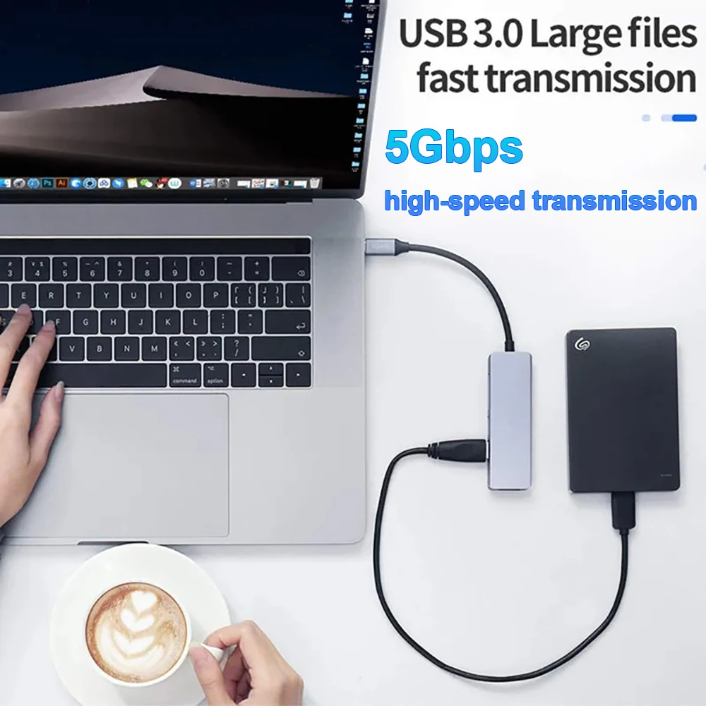 5-in-1 USB C 허브 도킹 스테이션, USB C타입 분배기, 4K HDMI 호환 어댑터, 노트북 맥북용 USB 3.0