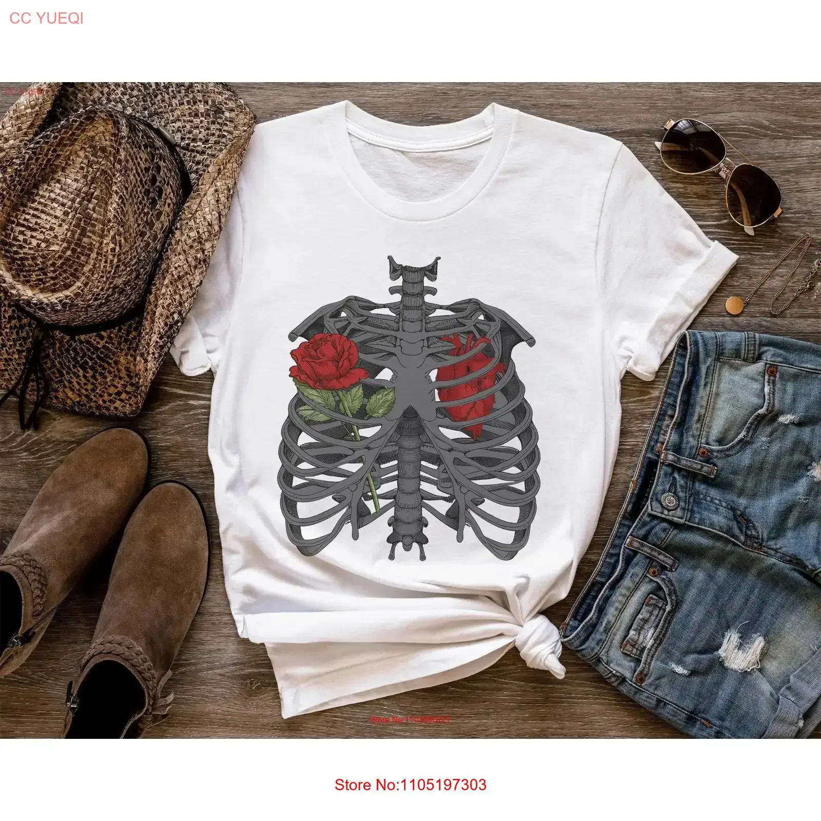 

Футболка с изображением розы и сердца, скелетов и ребрышек, цветочный Хэллоуин, садовый любовник, готика для призраков, винтажная стираная графика, модная мужская одежда