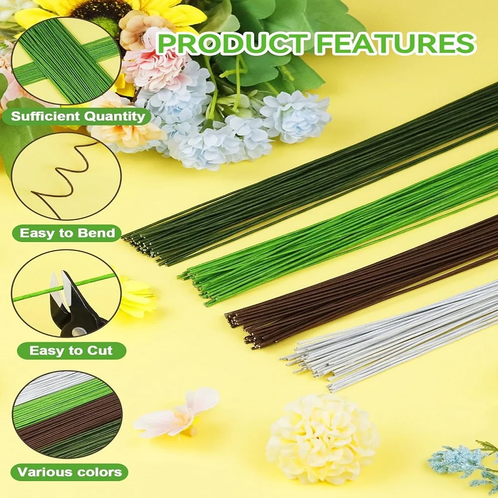 100 Uds. Vástagos de alambre Floral verde claro calibre 22/20 para hacer flores artificiales, alambre de florista, alambre de flores para manualidades
