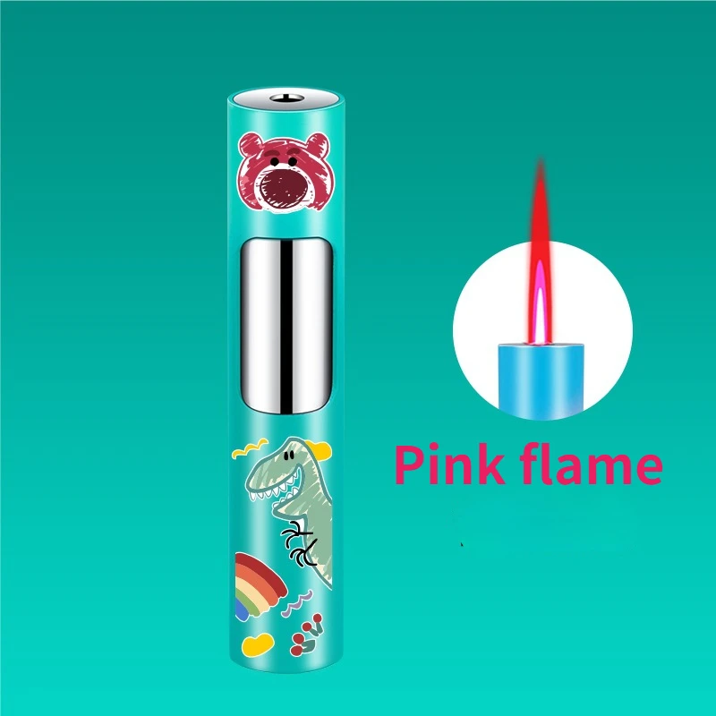 Cylindrical windproof Cigar Lighter cute pink flame Lighter Portable mini Outdoor Fuel lighter Butane Gas Funny Toys for Men