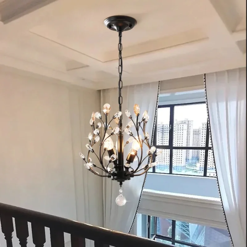 

LED Pendant Lights Crystal Chandelier Luxury Retro Home Restaurant Bedroom Balcony Stair Room Decor Hanglamp Gold Pendant Lamp