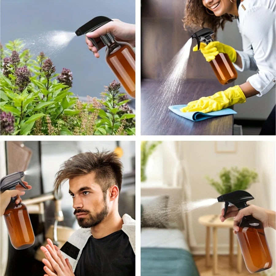 2er-Pack Leere Bernsteinfarbene Kunststoff-Sprühflaschen 16oz Nachfüllbare Flasche für Ätherische Öle Pflanzen Reinigungslösungen Haarspray Langlebig – Detail 3