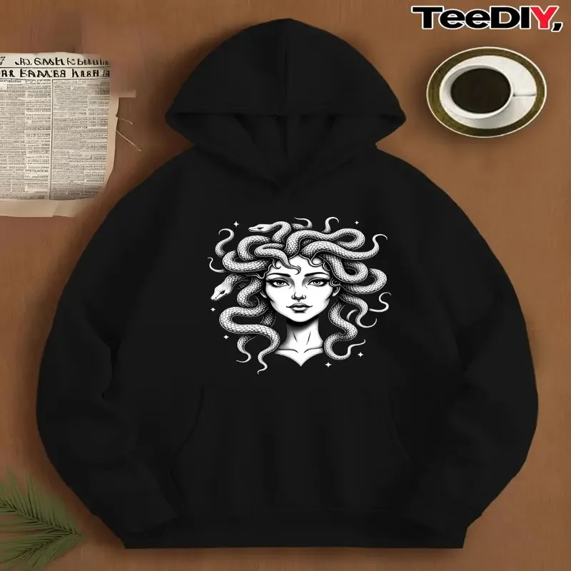 

Зимне-осенний свитшот больших размеров, женская одежда больших размеров, женская медуза, змеи, мифология, искусство, круглый вырез, длинный рукав, модная