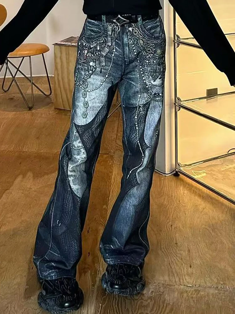 

Y2k Subcultures Fashion Vintage Personality American Style Women Jeans Slim Comfortable Casual Spicy Girl Wide Leg Straight Pant