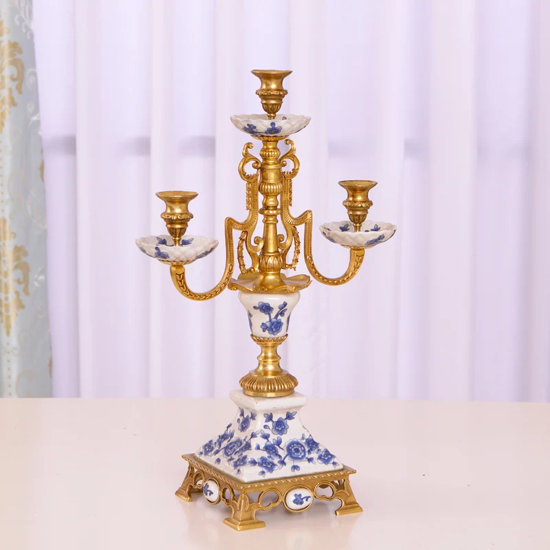 Retro candlestick European-style new Chinese porch living room model room villa Shentai light luxury soft decoration ornaments