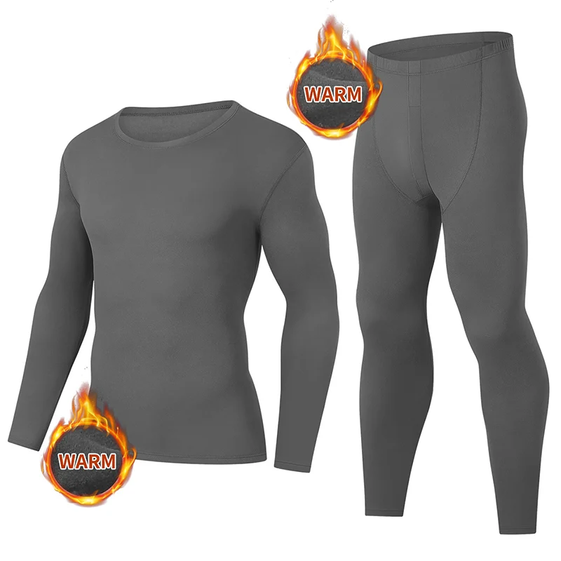 2-piece Men's Autumn And Winter Solid Color Classic Versatile Warm Underwear Set Comfortable Round Neck Long Sleeved Base Shirt view 5