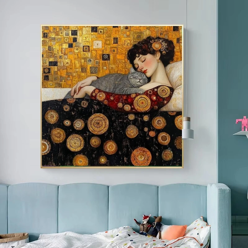 Peaceful Woman Sleeping with Pet Cat Jigsaw Puzzles 500PCS/1024 PCS Modern Wall Decor for Living Room Bedroom Gift No Frame
