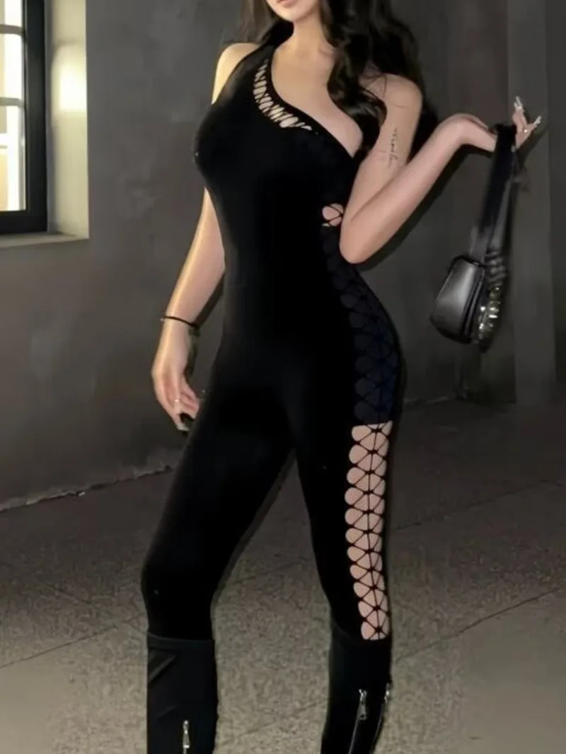 Sexy Lingerie New One-Piece Mesh Bodysuit Sexy Hollow Out Mesh Bodysuit Set Sexy Sleepwear Tight One-Piece Pants Charming 6F9C