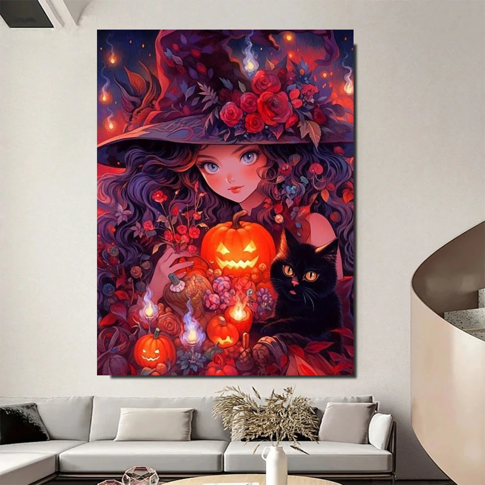 DIY Diamond Painting Pumpkin Girl Square 5D Embroidery Cartoon Girl Landscape Mosaic Rhinestone Picture Hallowen Home Decor V456