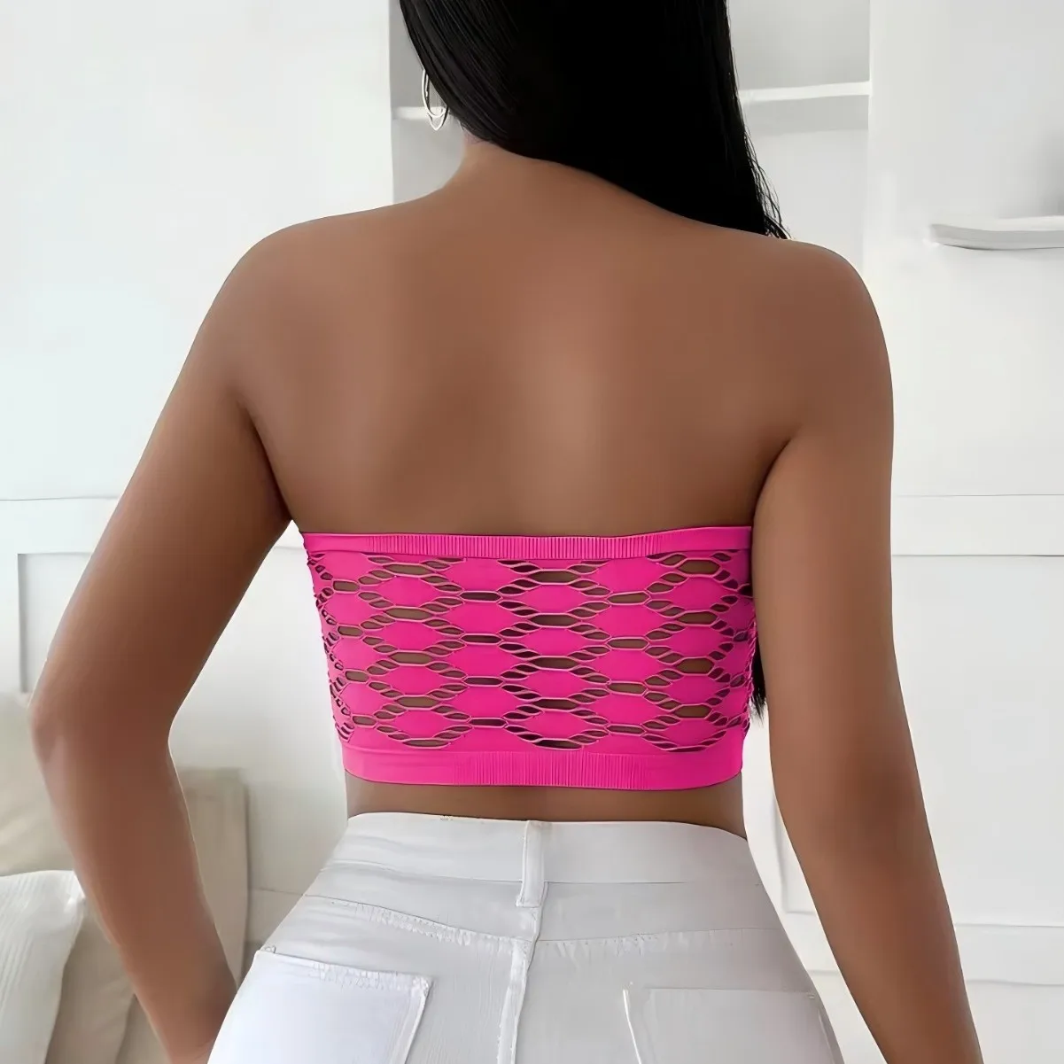 Hollow Out Sexy Crop Top Summer Strapless Backless women's t-shirts Pink Vintage Tube Tops Lace Corsets Y2K Cheap Clothes Woman